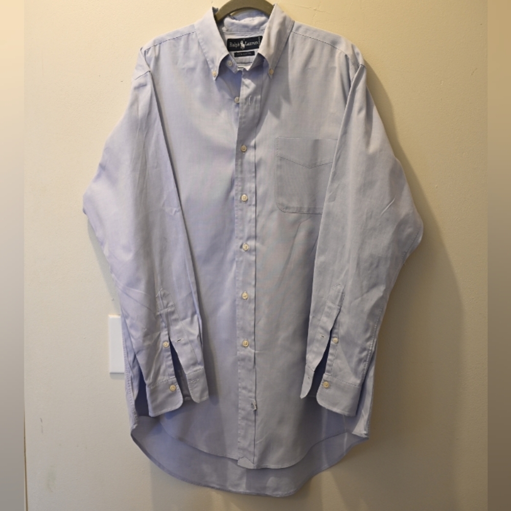 Ralph Lauren Sky Blue 100% Cotton Button Down Dress Polo Shirt Medium 15 1/2-32